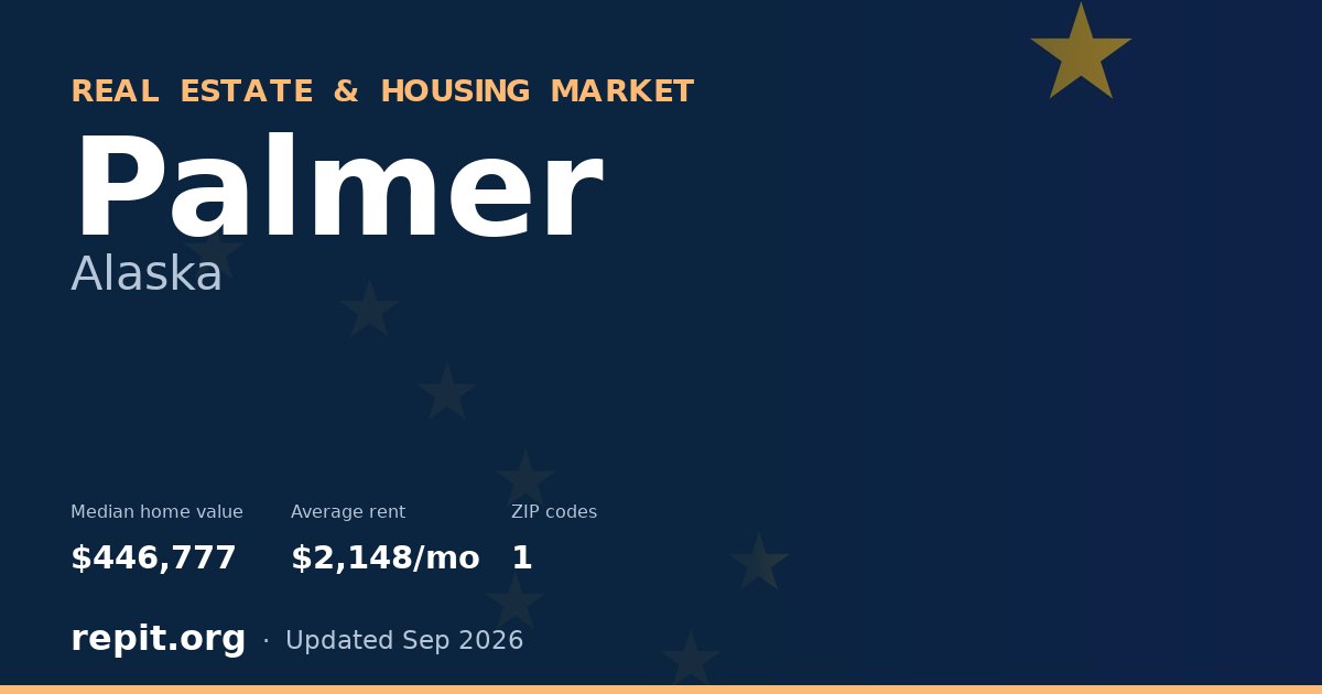 Palmer, AK real estate and housing market — median home value $446,777, average rent $2,148/mo, 1 ZIP code