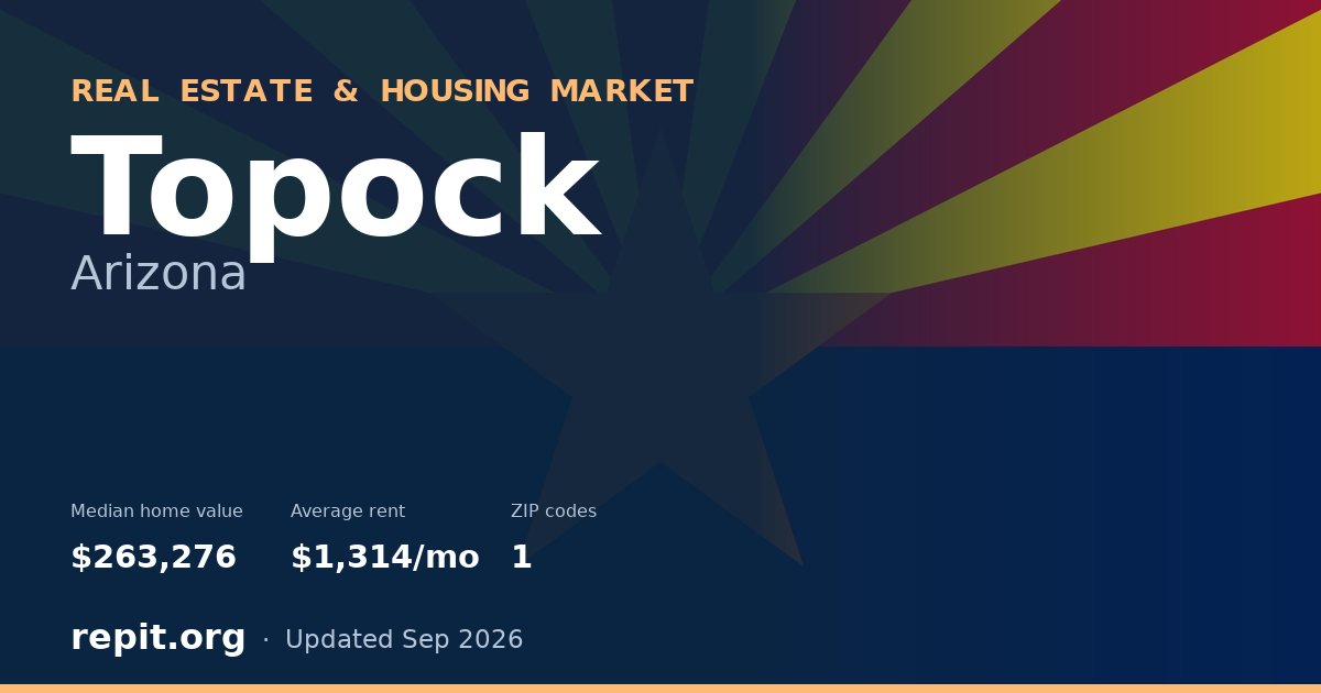 Topock, AZ real estate and housing market — median home value $263,276, average rent $1,314/mo, 1 ZIP code