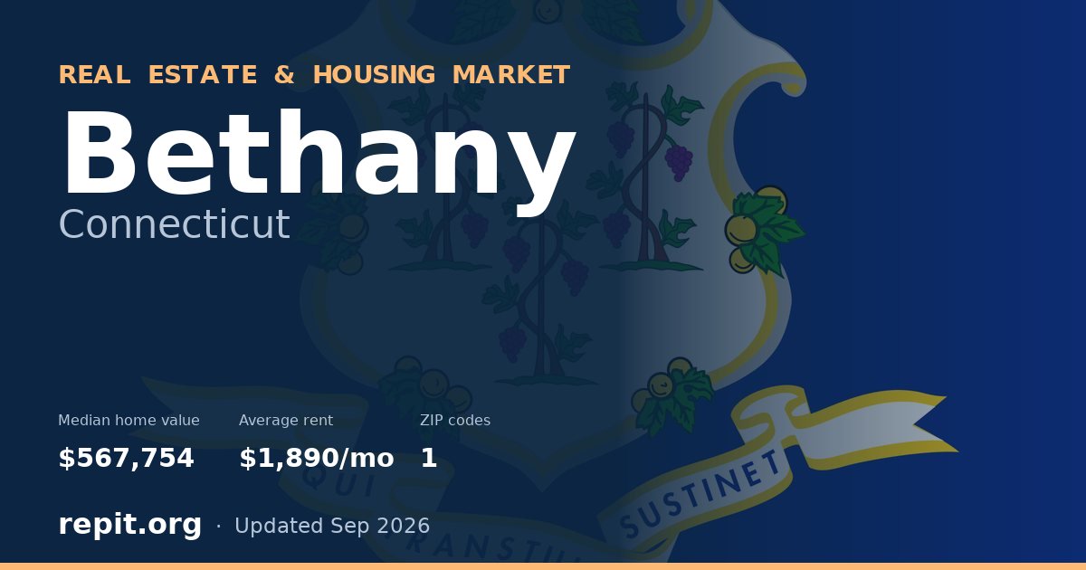Bethany, CT real estate and housing market — median home value $567,754, average rent $1,890/mo, 1 ZIP code