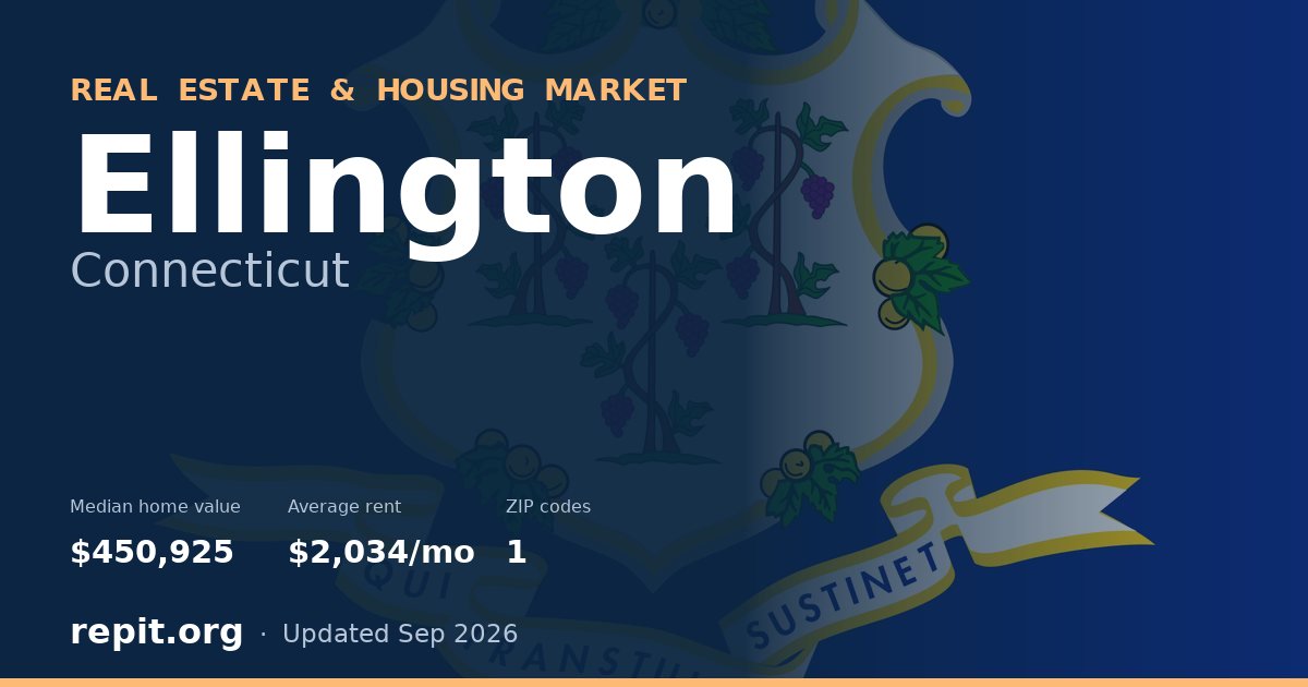 Ellington, CT real estate and housing market — median home value $450,925, average rent $2,034/mo, 1 ZIP code