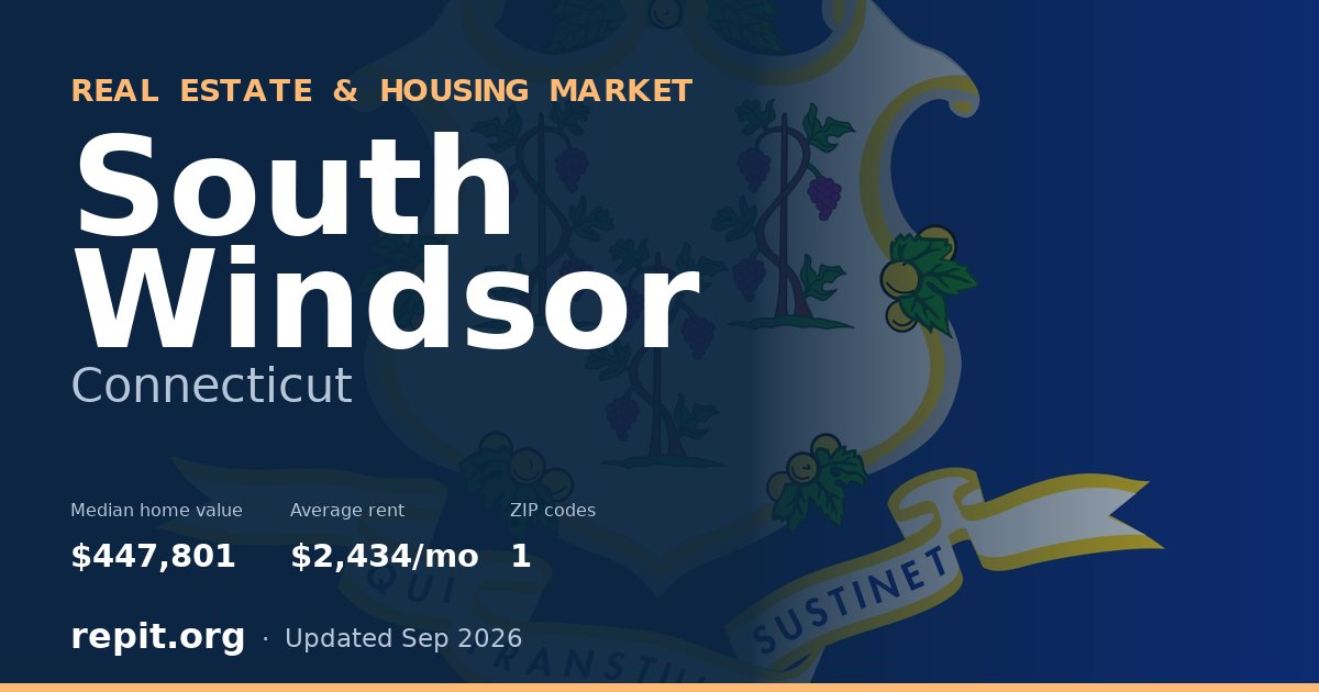 South Windsor, CT real estate and housing market — median home value $447,801, average rent $2,434/mo, 1 ZIP code