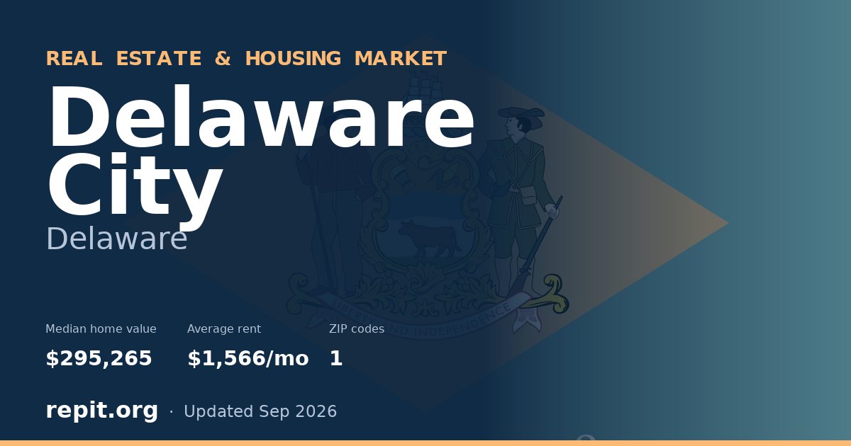 Delaware City, DE real estate and housing market — median home value $295,265, average rent $1,566/mo, 1 ZIP code