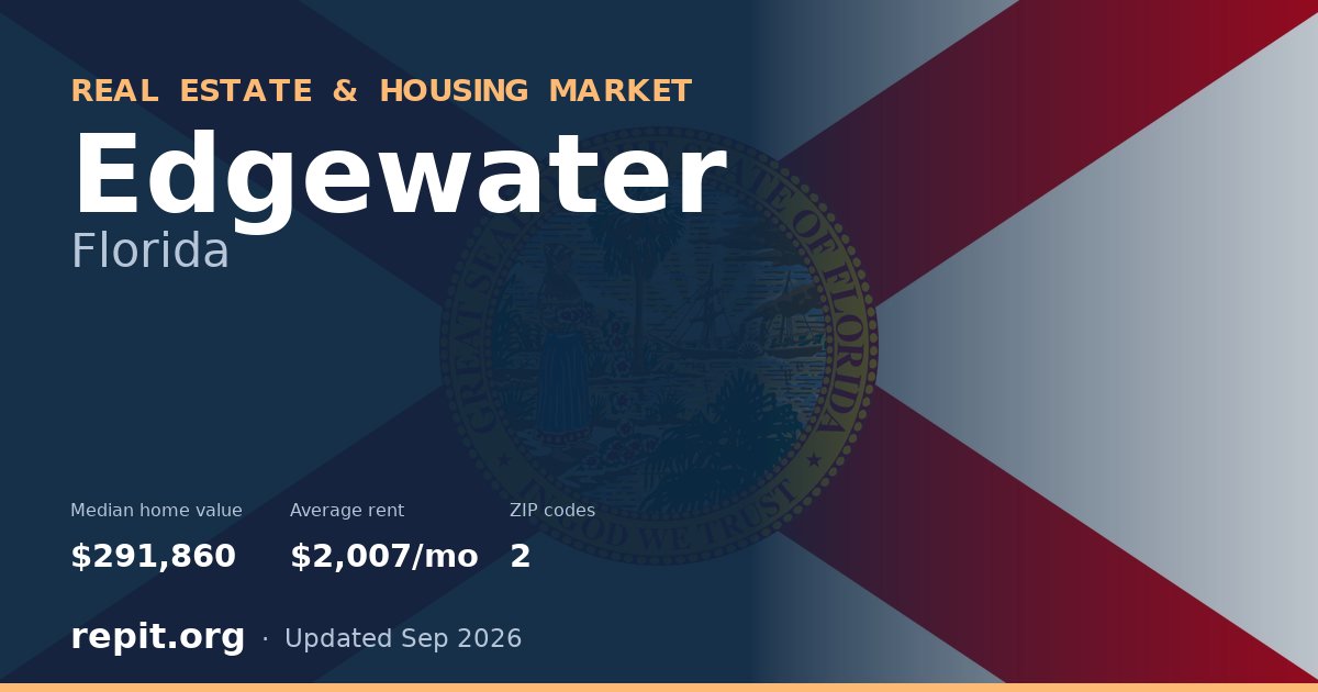 Edgewater, FL real estate and housing market — median home value $291,860, average rent $2,007/mo, 2 ZIP codes