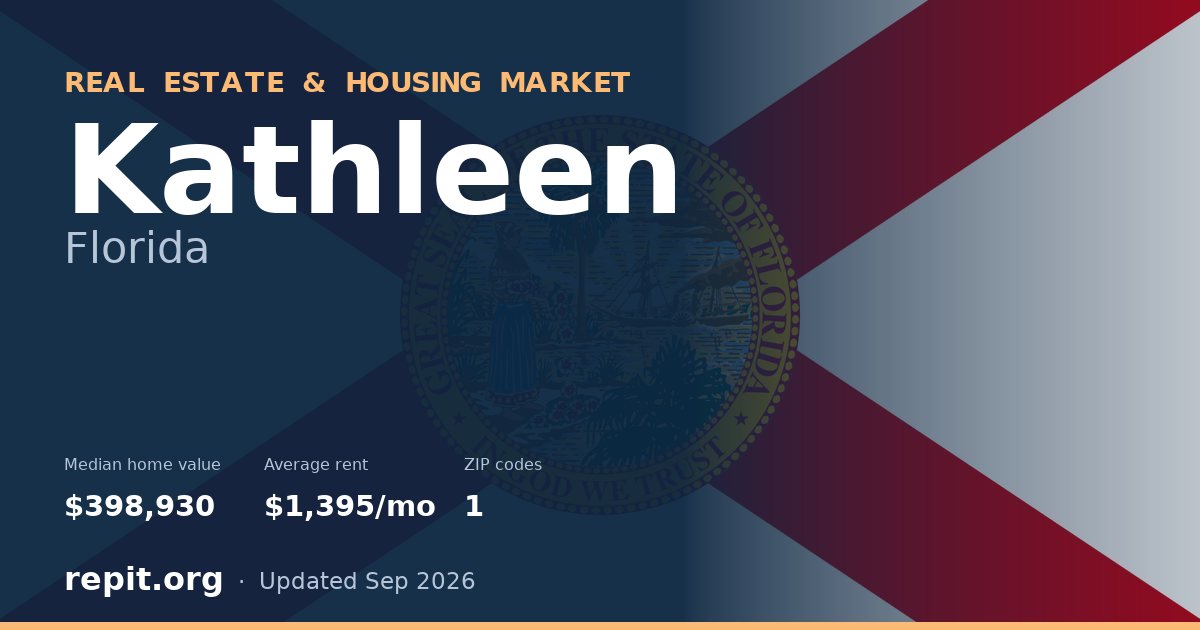 Kathleen, FL real estate and housing market — median home value $398,930, average rent $1,395/mo, 1 ZIP code