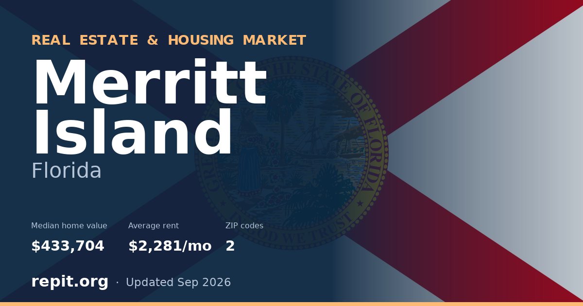 Merritt Island, FL real estate and housing market — median home value $433,704, average rent $2,281/mo, 2 ZIP codes