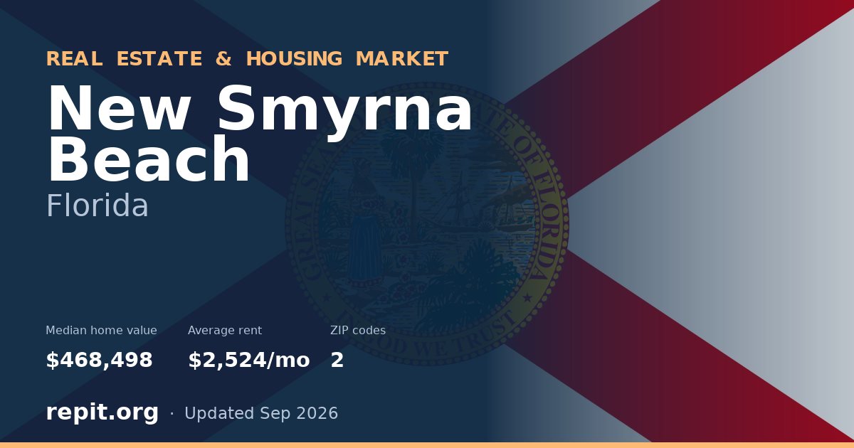New Smyrna Beach, FL real estate and housing market — median home value $468,498, average rent $2,524/mo, 2 ZIP codes