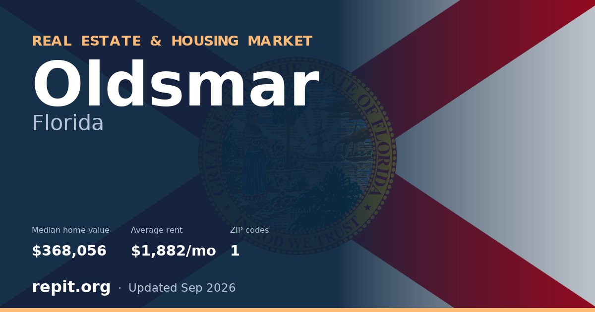 Oldsmar, FL real estate and housing market — median home value $368,056, average rent $1,882/mo, 1 ZIP code