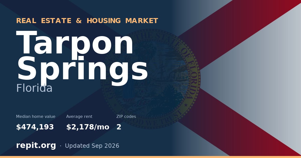 Tarpon Springs, FL real estate and housing market — median home value $474,193, average rent $2,178/mo, 2 ZIP codes