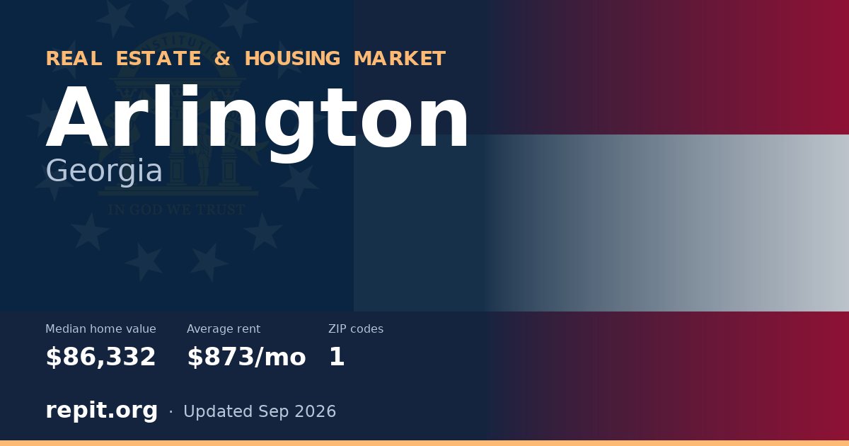 Arlington, GA real estate and housing market — median home value $86,332, average rent $873/mo, 1 ZIP code