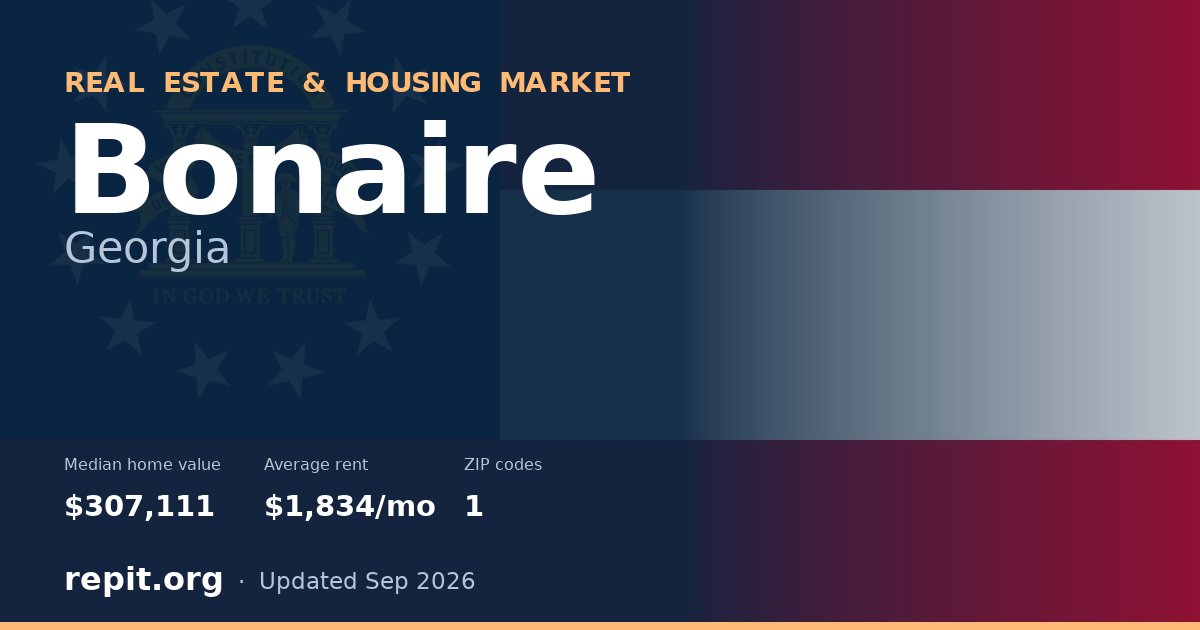 Bonaire, GA real estate and housing market — median home value $307,111, average rent $1,834/mo, 1 ZIP code