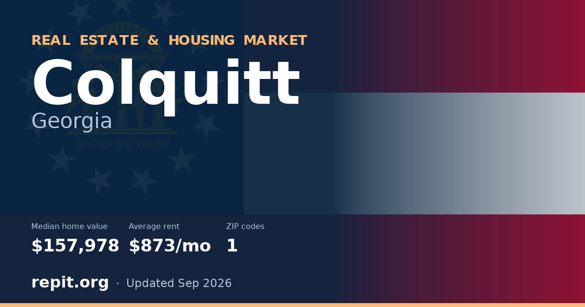 Colquitt, GA real estate and housing market — median home value $157,978, average rent $873/mo, 1 ZIP code