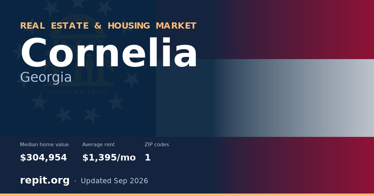 Cornelia, GA real estate and housing market — median home value $304,954, average rent $1,395/mo, 1 ZIP code