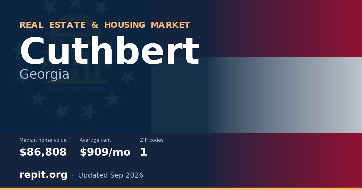 Cuthbert, GA real estate and housing market — median home value $86,808, average rent $909/mo, 1 ZIP code