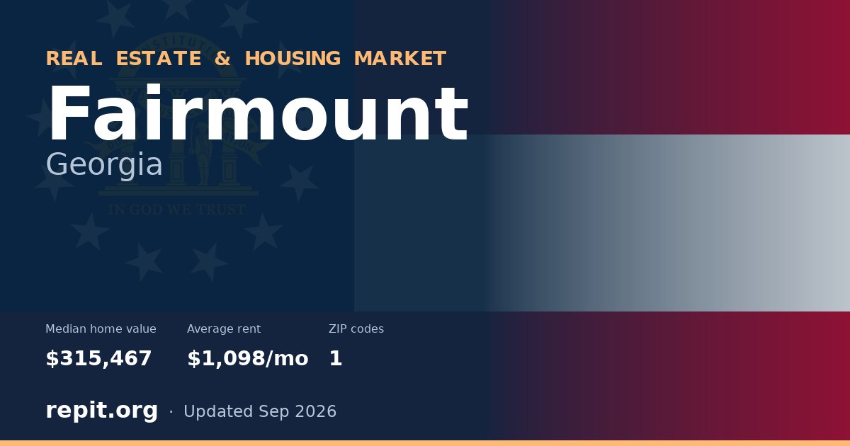 Fairmount, GA real estate and housing market — median home value $315,467, average rent $1,098/mo, 1 ZIP code