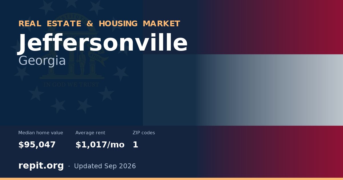 Jeffersonville, GA real estate and housing market — median home value $95,047, average rent $1,017/mo, 1 ZIP code