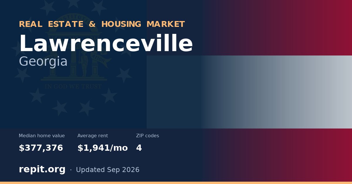 Lawrenceville, GA real estate and housing market — median home value $377,376, average rent $1,941/mo, 4 ZIP codes