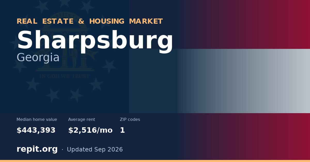 Sharpsburg, GA real estate and housing market — median home value $443,393, average rent $2,516/mo, 1 ZIP code