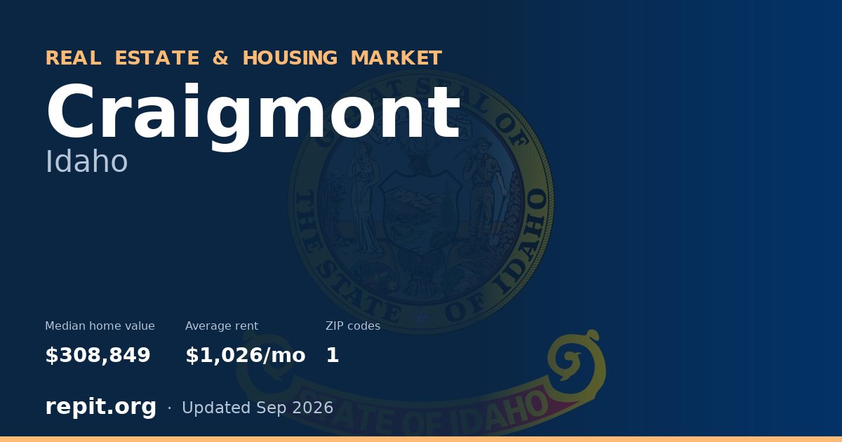 Craigmont, ID real estate and housing market — median home value $308,849, average rent $1,026/mo, 1 ZIP code