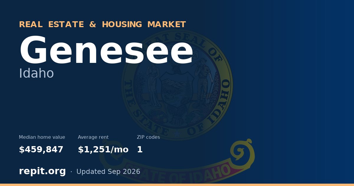 Genesee, ID real estate and housing market — median home value $459,847, average rent $1,251/mo, 1 ZIP code