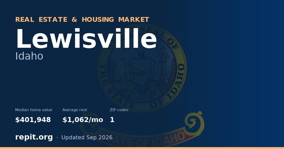 Lewisville, ID real estate and housing market — median home value $401,948, average rent $1,062/mo, 1 ZIP code