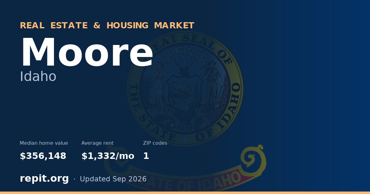 Moore, ID real estate and housing market — median home value $356,148, average rent $1,332/mo, 1 ZIP code