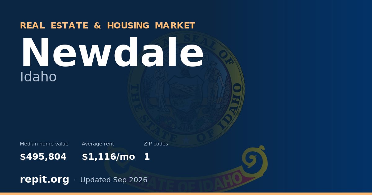 Newdale, ID real estate and housing market — median home value $495,804, average rent $1,116/mo, 1 ZIP code