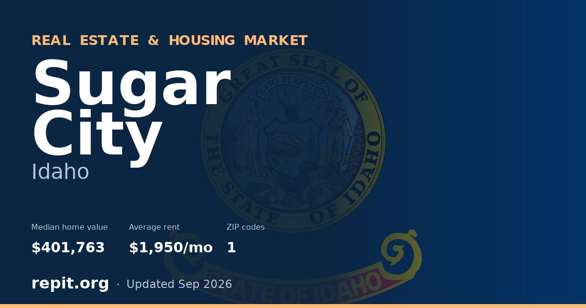 Sugar City, ID real estate and housing market — median home value $401,763, average rent $1,950/mo, 1 ZIP code