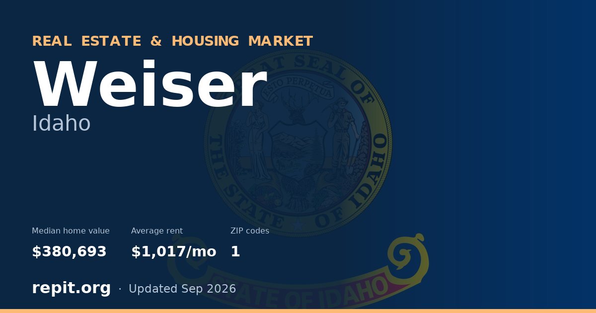 Weiser, ID real estate and housing market — median home value $380,693, average rent $1,017/mo, 1 ZIP code