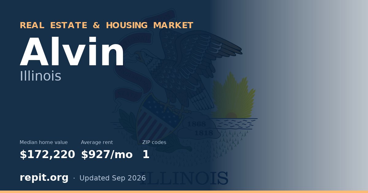 Alvin, IL real estate and housing market — median home value $172,220, average rent $927/mo, 1 ZIP code