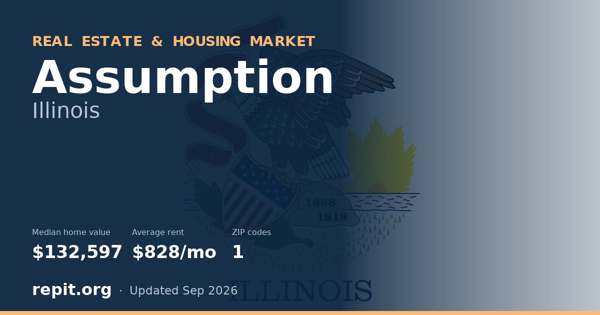 Assumption, IL real estate and housing market — median home value $132,597, average rent $828/mo, 1 ZIP code