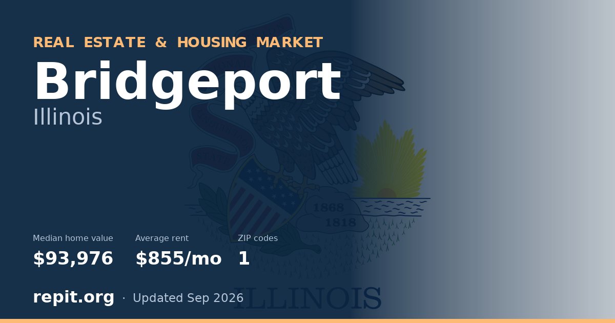 Bridgeport, IL real estate and housing market — median home value $93,976, average rent $855/mo, 1 ZIP code