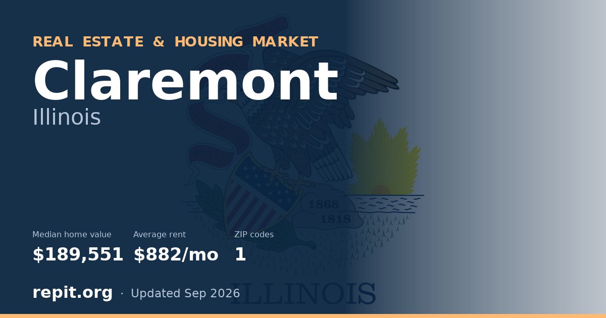 Claremont, IL real estate and housing market — median home value $189,551, average rent $882/mo, 1 ZIP code