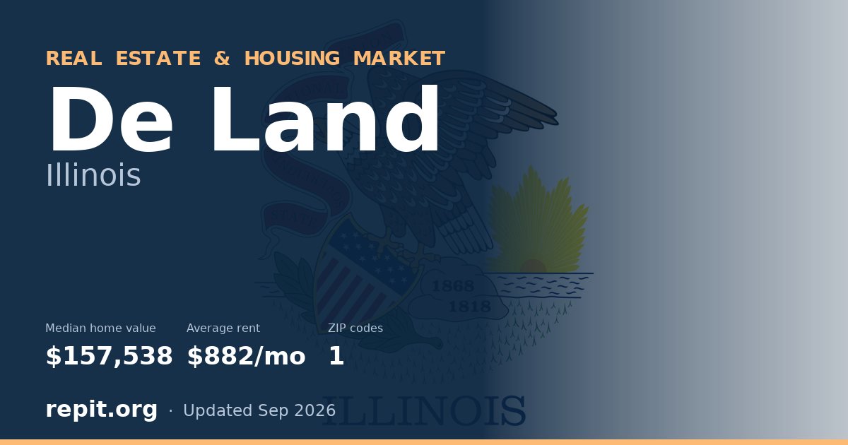 De Land, IL real estate and housing market — median home value $157,538, average rent $882/mo, 1 ZIP code