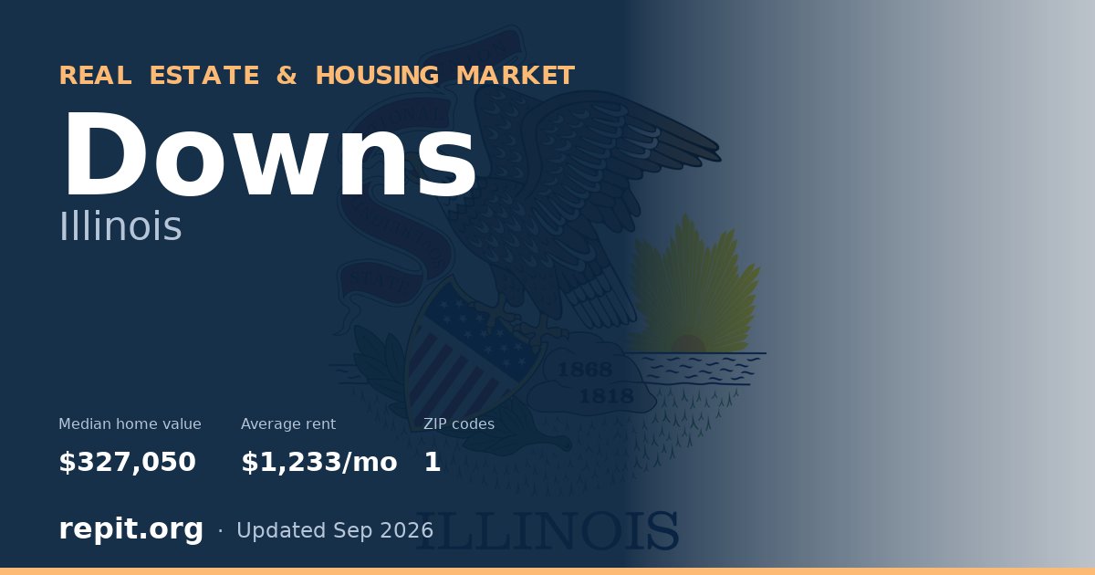 Downs, IL real estate and housing market — median home value $327,050, average rent $1,233/mo, 1 ZIP code