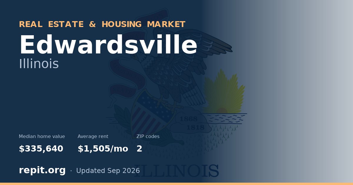 Edwardsville, IL real estate and housing market — median home value $335,640, average rent $1,505/mo, 2 ZIP codes