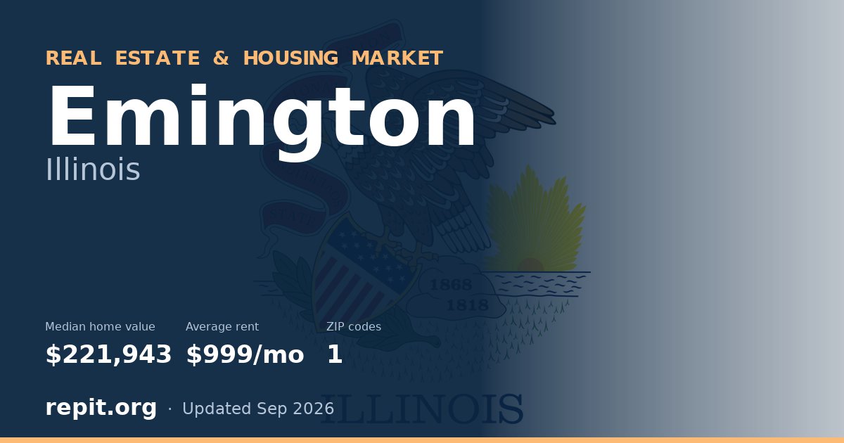 Emington, IL real estate and housing market — median home value $221,943, average rent $999/mo, 1 ZIP code