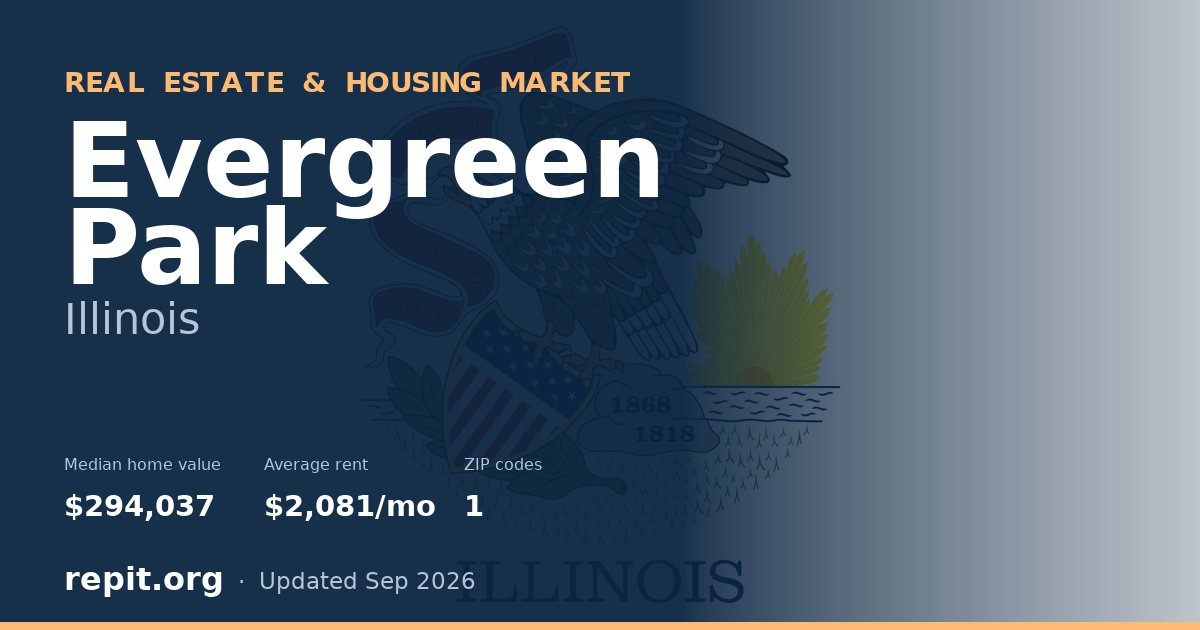 Evergreen Park, IL real estate and housing market — median home value $294,037, average rent $2,081/mo, 1 ZIP code