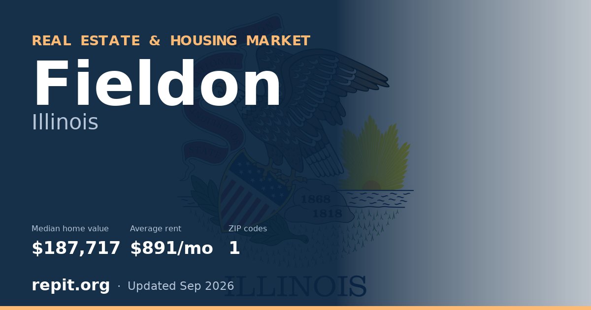Fieldon, IL real estate and housing market — median home value $187,717, average rent $891/mo, 1 ZIP code