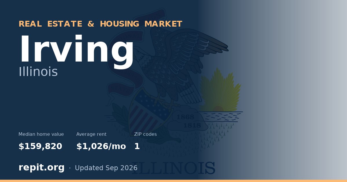 Irving, IL real estate and housing market — median home value $159,820, average rent $1,026/mo, 1 ZIP code