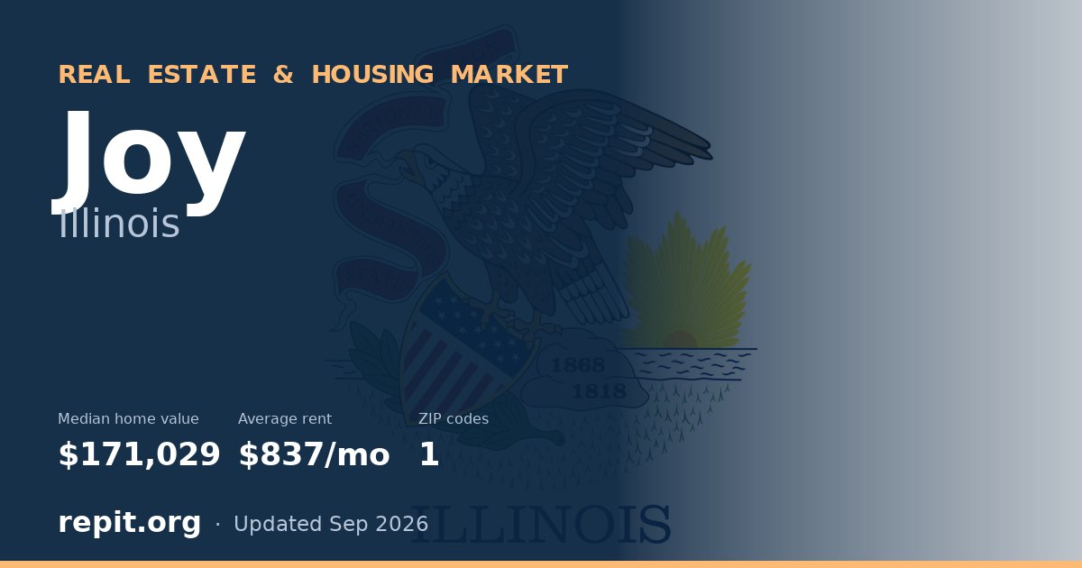 Joy, IL real estate and housing market — median home value $171,029, average rent $837/mo, 1 ZIP code