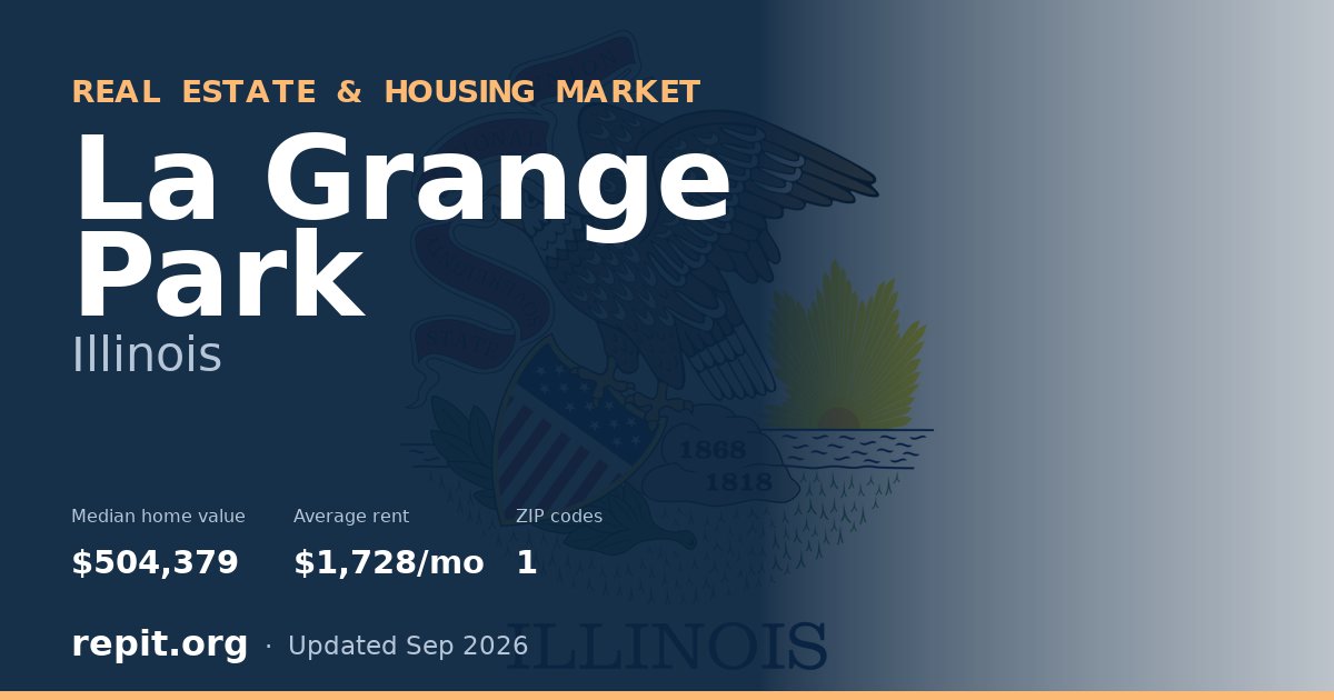 La Grange Park, IL real estate and housing market — median home value $504,379, average rent $1,728/mo, 1 ZIP code