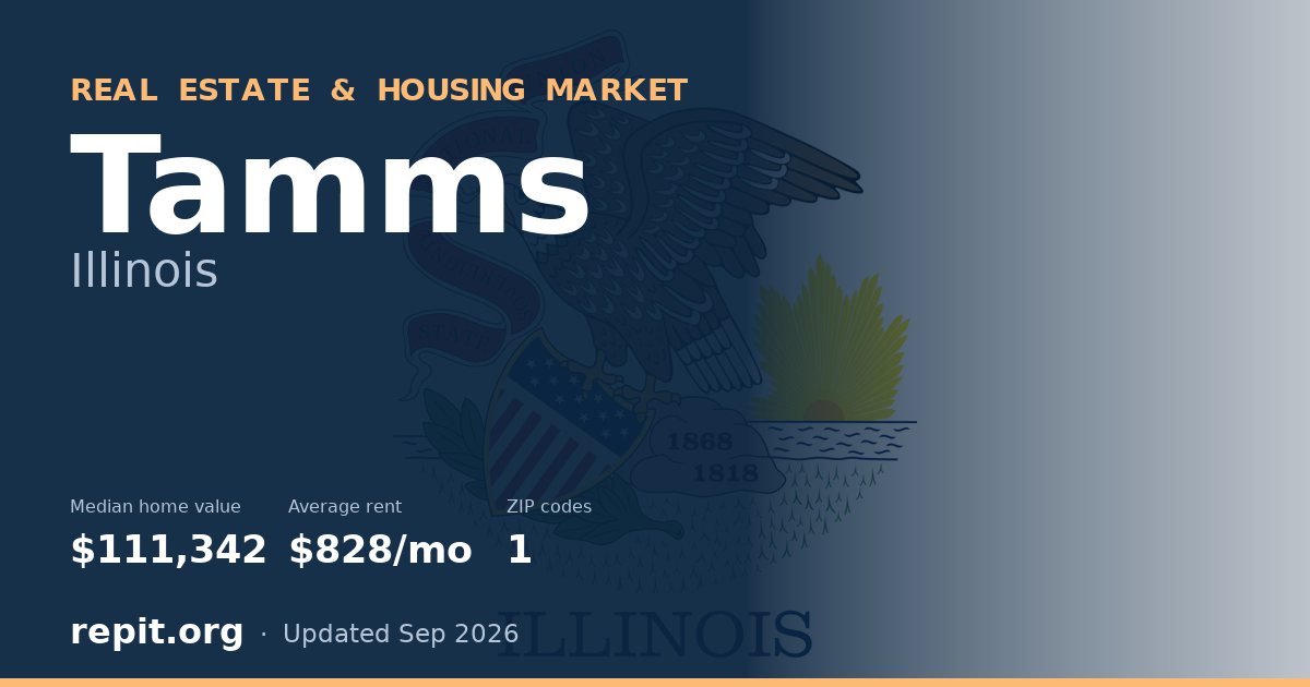 Tamms, IL real estate and housing market — median home value $111,342, average rent $828/mo, 1 ZIP code