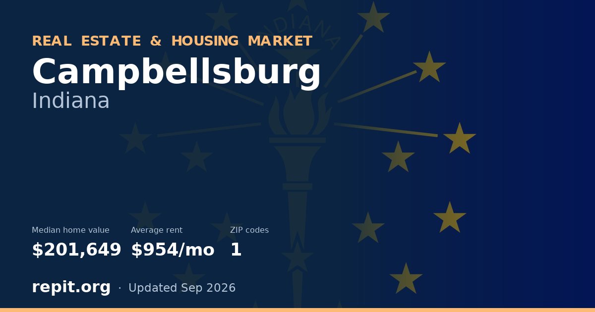 Campbellsburg, IN real estate and housing market — median home value $201,649, average rent $954/mo, 1 ZIP code