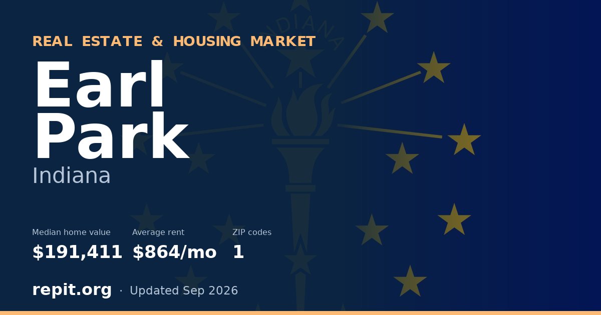 Earl Park, IN real estate and housing market — median home value $191,411, average rent $864/mo, 1 ZIP code