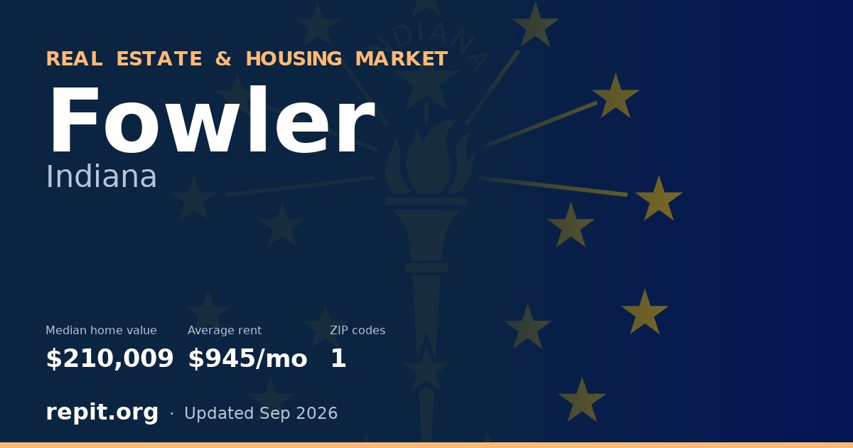 Fowler, IN real estate and housing market — median home value $210,009, average rent $945/mo, 1 ZIP code