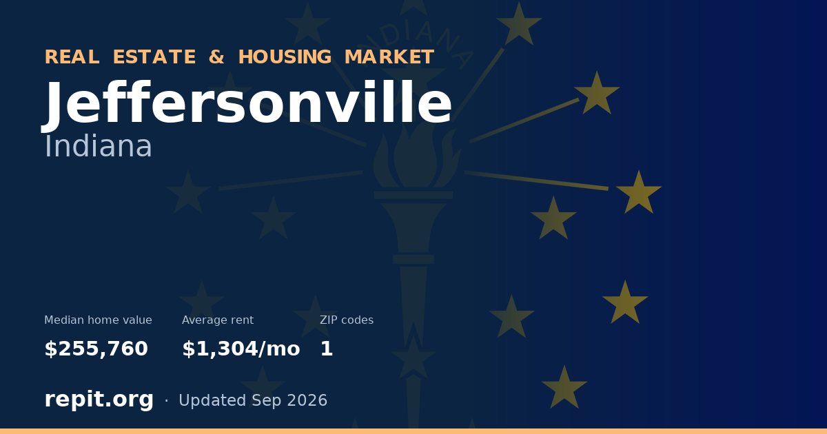 Jeffersonville, IN real estate and housing market — median home value $255,760, average rent $1,304/mo, 1 ZIP code
