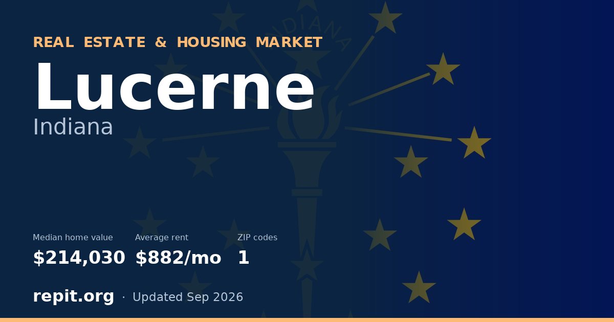Lucerne, IN real estate and housing market — median home value $214,030, average rent $882/mo, 1 ZIP code