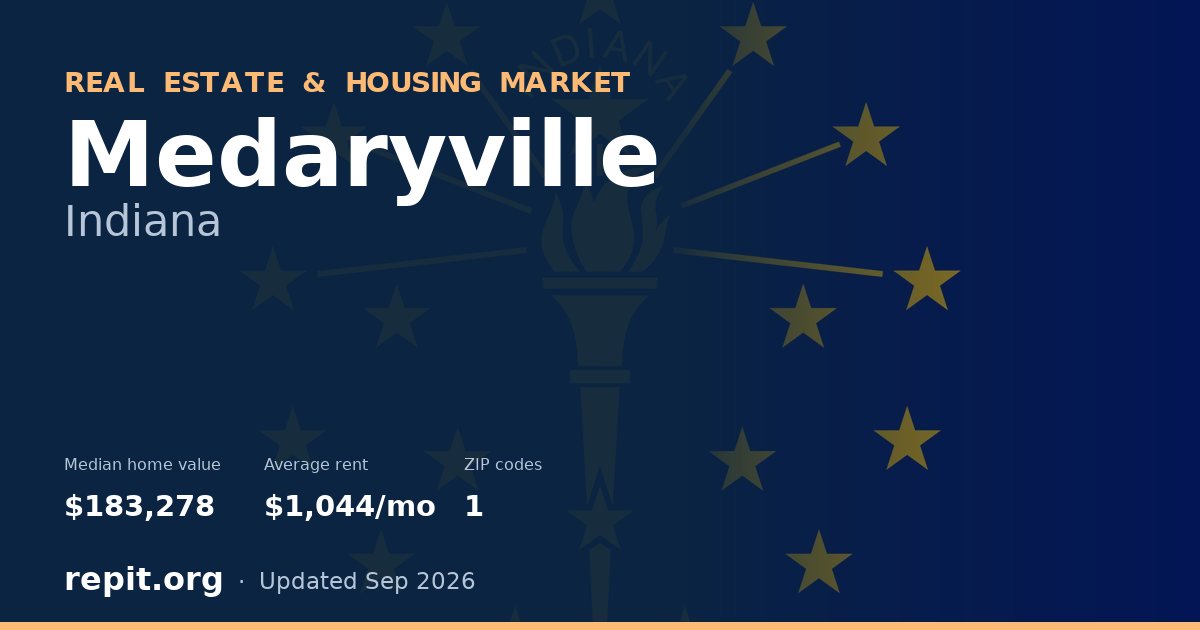 Medaryville, IN real estate and housing market — median home value $183,278, average rent $1,044/mo, 1 ZIP code