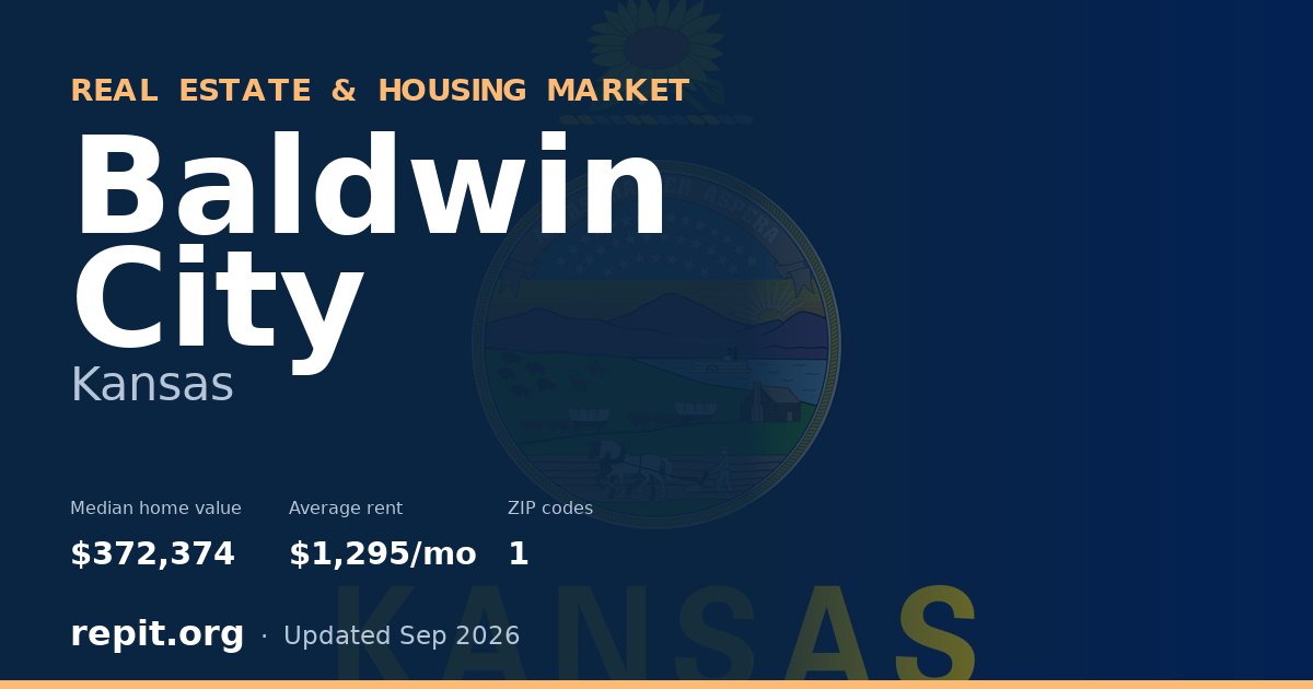 Baldwin City, KS real estate and housing market — median home value $372,374, average rent $1,295/mo, 1 ZIP code