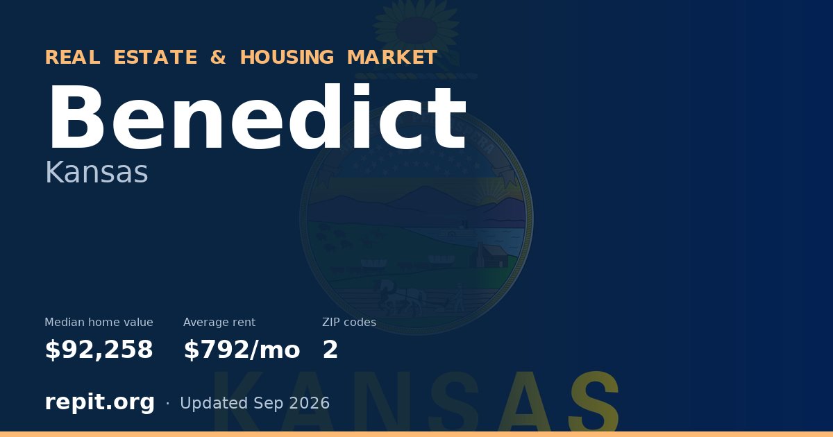 Benedict, KS real estate and housing market — median home value $92,258, average rent $792/mo, 2 ZIP codes